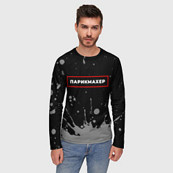 Лонгслив мужской Парикмахер - в красной рамке на темном, цвет: 3D-принт — фото 2
