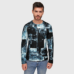 Лонгслив мужской Голубой, чёрный и белый абстракт, цвет: 3D-принт — фото 2