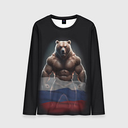 Лонгслив мужской Патриотичный медведь с российским флагом, цвет: 3D-принт