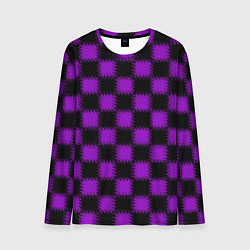 Лонгслив мужской Фиолетовый черный узор Шахматка, цвет: 3D-принт