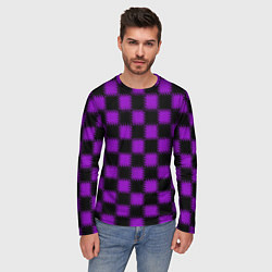 Лонгслив мужской Фиолетовый черный узор Шахматка, цвет: 3D-принт — фото 2