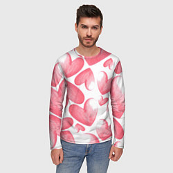 Лонгслив мужской Розовые акварельные сердца - паттерн, цвет: 3D-принт — фото 2