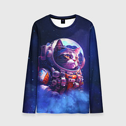 Лонгслив мужской Кот в космическом скафандре, цвет: 3D-принт