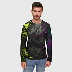 Лонгслив мужской Темная фиолетовая текстура с листьями, цвет: 3D-принт — фото 2
