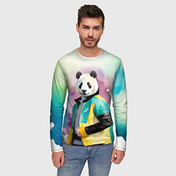 Лонгслив мужской Прикольный панда в модной куртке, цвет: 3D-принт — фото 2