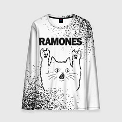 Лонгслив мужской Ramones рок кот на светлом фоне, цвет: 3D-принт