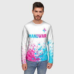 Лонгслив мужской Manowar neon gradient style: символ сверху, цвет: 3D-принт — фото 2