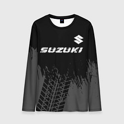 Лонгслив мужской Suzuki speed на темном фоне со следами шин: символ, цвет: 3D-принт