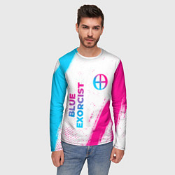 Лонгслив мужской Blue Exorcist neon gradient style: надпись, символ, цвет: 3D-принт — фото 2