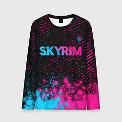 Лонгслив мужской Skyrim - neon gradient: символ сверху, цвет: 3D-принт