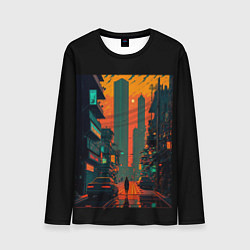 Лонгслив мужской Неоновый горизонт - Закат, цвет: 3D-принт