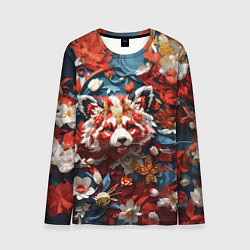 Лонгслив мужской Красная панда в цветах, цвет: 3D-принт