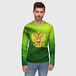 Лонгслив мужской Золотистый герб России на зеленом фоне, цвет: 3D-принт — фото 2