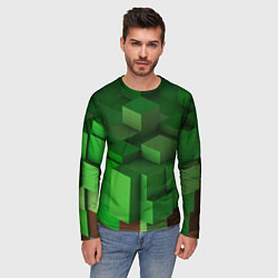 Лонгслив мужской Зелёный блоковый паттерн, цвет: 3D-принт — фото 2