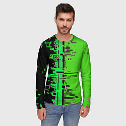 Лонгслив мужской Кибер-глитч зелёный, цвет: 3D-принт — фото 2