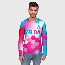 Лонгслив мужской Zelda neon gradient style: символ сверху, цвет: 3D-принт — фото 2