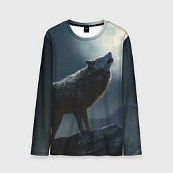 Лонгслив мужской Волк воющий на Луну, цвет: 3D-принт
