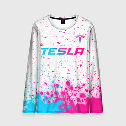 Лонгслив мужской Tesla neon gradient style: символ сверху, цвет: 3D-принт