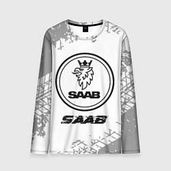 Лонгслив мужской Saab speed на светлом фоне со следами шин, цвет: 3D-принт