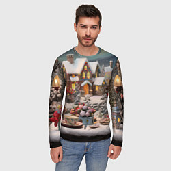 Лонгслив мужской Объемные новогодние домики, цвет: 3D-принт — фото 2