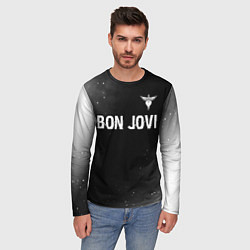 Лонгслив мужской Bon Jovi glitch на темном фоне посередине, цвет: 3D-принт — фото 2