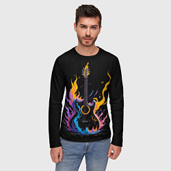 Лонгслив мужской Гитара в неоновом огне, цвет: 3D-принт — фото 2