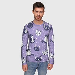 Лонгслив мужской Мистические кошечки - паттерн фиолетовый, цвет: 3D-принт — фото 2