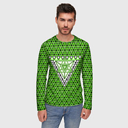Лонгслив мужской Зелёные и чёрные треугольники, цвет: 3D-принт — фото 2