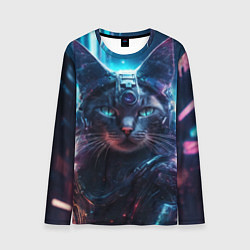 Лонгслив мужской Кот в стиле киберпанк от ai, цвет: 3D-принт