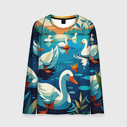 Мужской лонгслив Гуси лебеди вода