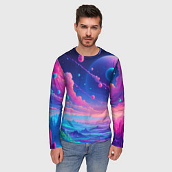 Лонгслив мужской Fantastic space landscape - neon glow, цвет: 3D-принт — фото 2