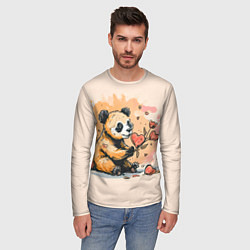 Лонгслив мужской Милая панда с сердечком и цветами, цвет: 3D-принт — фото 2