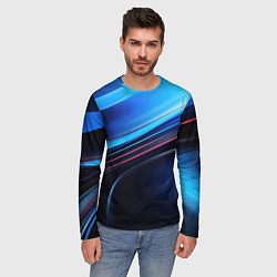 Лонгслив мужской Синяя и черная абстракция геометрическая, цвет: 3D-принт — фото 2