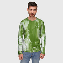 Лонгслив мужской Текстура белой и зелёной краски, цвет: 3D-принт — фото 2