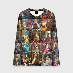 Лонгслив мужской Коллаж много капибар в короне, цвет: 3D-принт