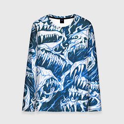Мужской лонгслив Белые клыки на синем фоне