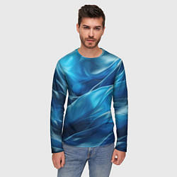 Лонгслив мужской Синие абстрактные волны, цвет: 3D-принт — фото 2