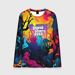 Лонгслив мужской GTA 6 logo яркий неоновый камуфляжный стиль, цвет: 3D-принт
