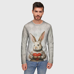 Лонгслив мужской Влюблённый кролик в свитере с сердцем, цвет: 3D-принт — фото 2