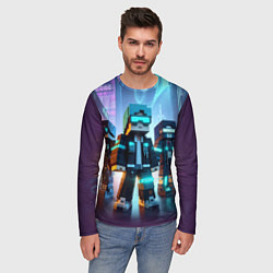 Лонгслив мужской Minecraft - neon metropolis ai art, цвет: 3D-принт — фото 2