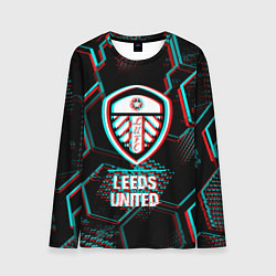 Лонгслив мужской Leeds United FC в стиле glitch на темном фоне, цвет: 3D-принт