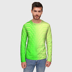 Лонгслив мужской Зелёные градиентные линии, цвет: 3D-принт — фото 2