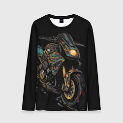 Мужской лонгслив Темный мотоцикл на черном фоне
