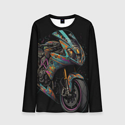 Лонгслив мужской Темный мотоцикл на черном фоне, цвет: 3D-принт