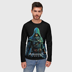 Лонгслив мужской Assassins creed персонаж нарисован на черном, цвет: 3D-принт — фото 2