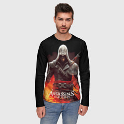 Лонгслив мужской Assassins creed огненный фон вокруг, цвет: 3D-принт — фото 2