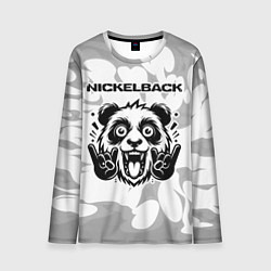Мужской лонгслив Nickelback рок панда на светлом фоне