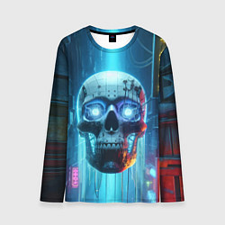 Лонгслив мужской Cyber skull - neon glow ai art, цвет: 3D-принт