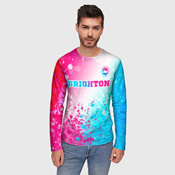 Лонгслив мужской Brighton neon gradient style посередине, цвет: 3D-принт — фото 2