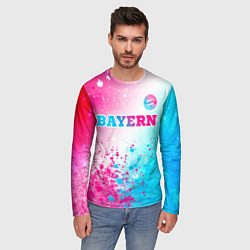 Лонгслив мужской Bayern neon gradient style посередине, цвет: 3D-принт — фото 2